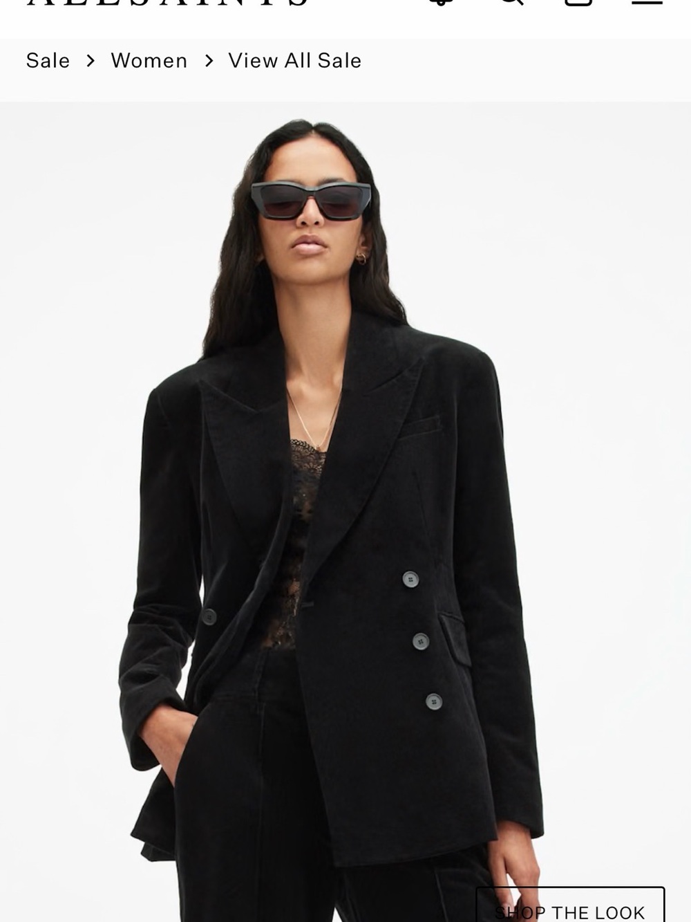 All Saints Double-Breasted Black Corduroy Blazer